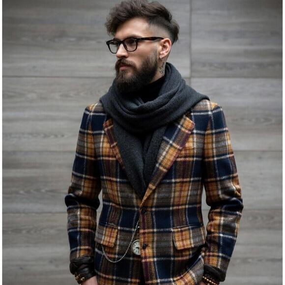 Other - VTG 70's Palm Beach Sportscoat Mens 44L Navy Orange Yellow Check Plaid EUC